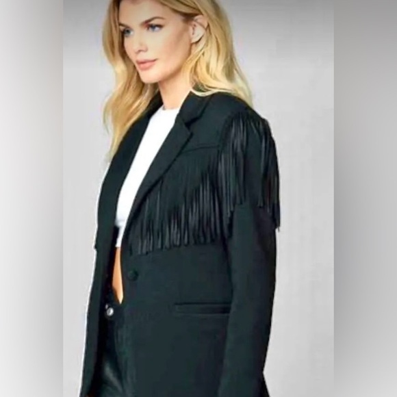 NWT Free People X Blank NYC Show Stopper Black Fringe Blazer Size Large - Picture 2 of 10